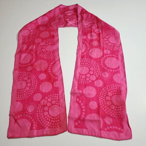 THIRTY-ONE 100% Silk Scarf PINK CIRCLES Geometric Rectangle 6x47" STAINS